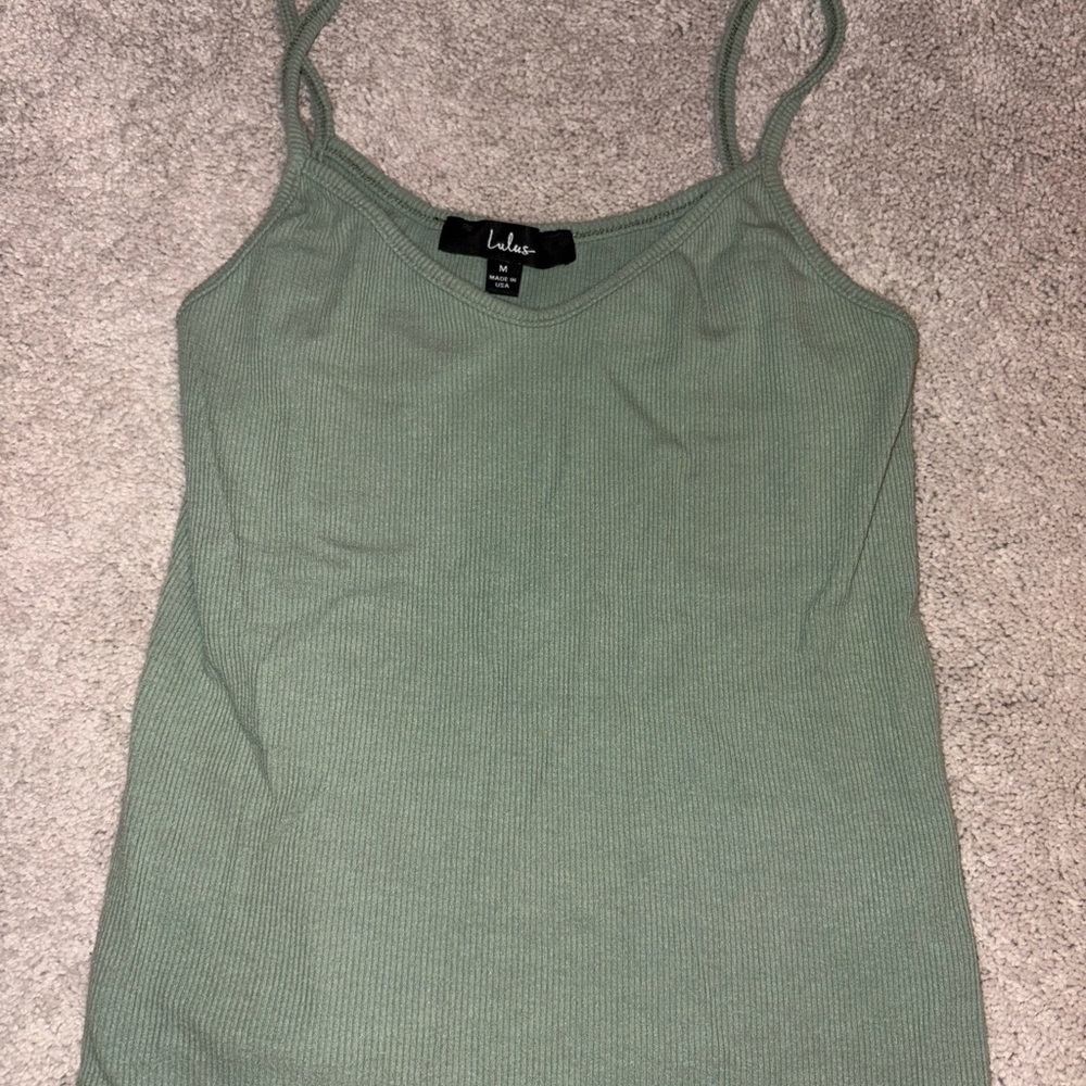 Lulu's Ribbed Sage Green Spaghetti Strap Camisole